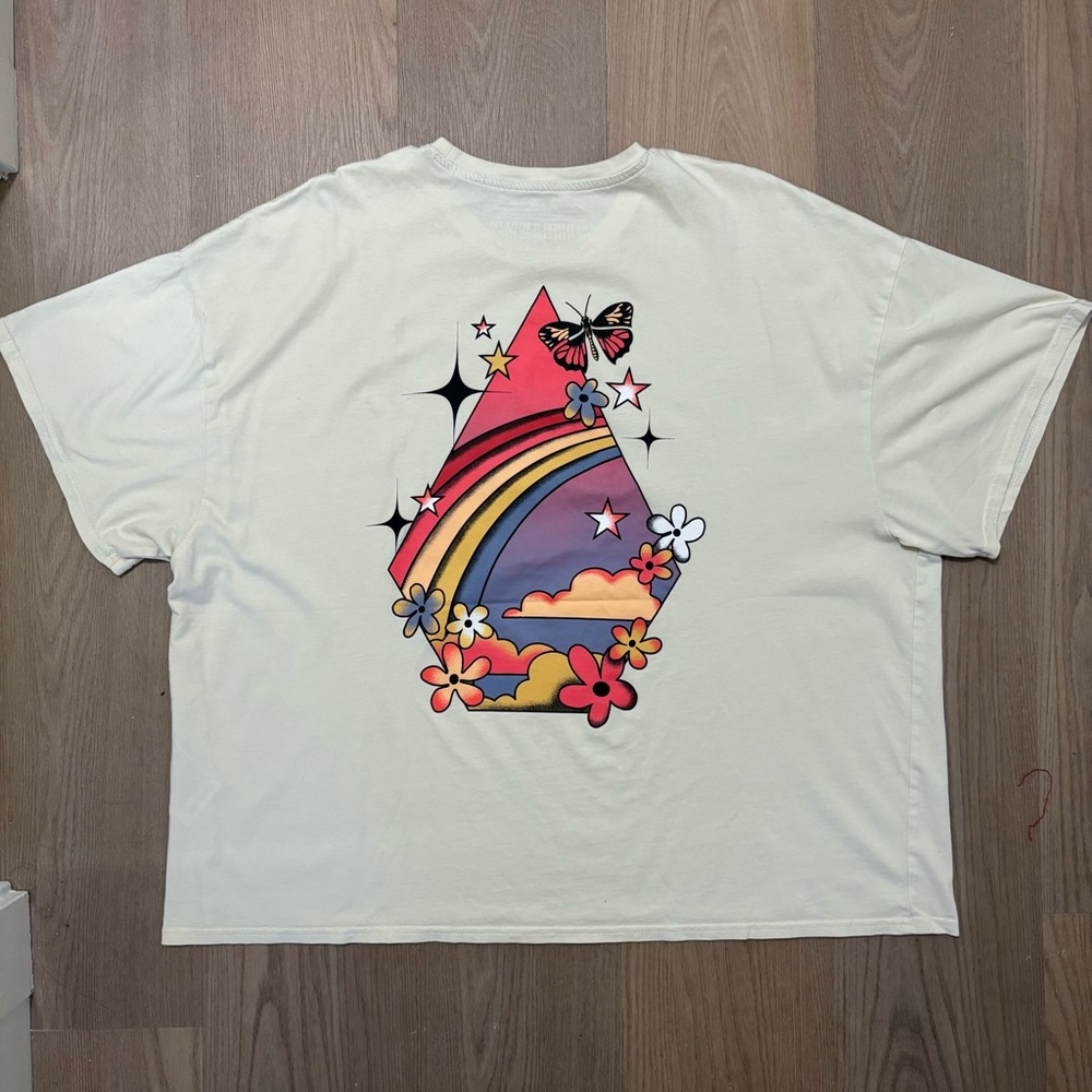 Volcom Oversized Boxy Graphic Butterfly Stone Boxy Tee One Size in Cream
